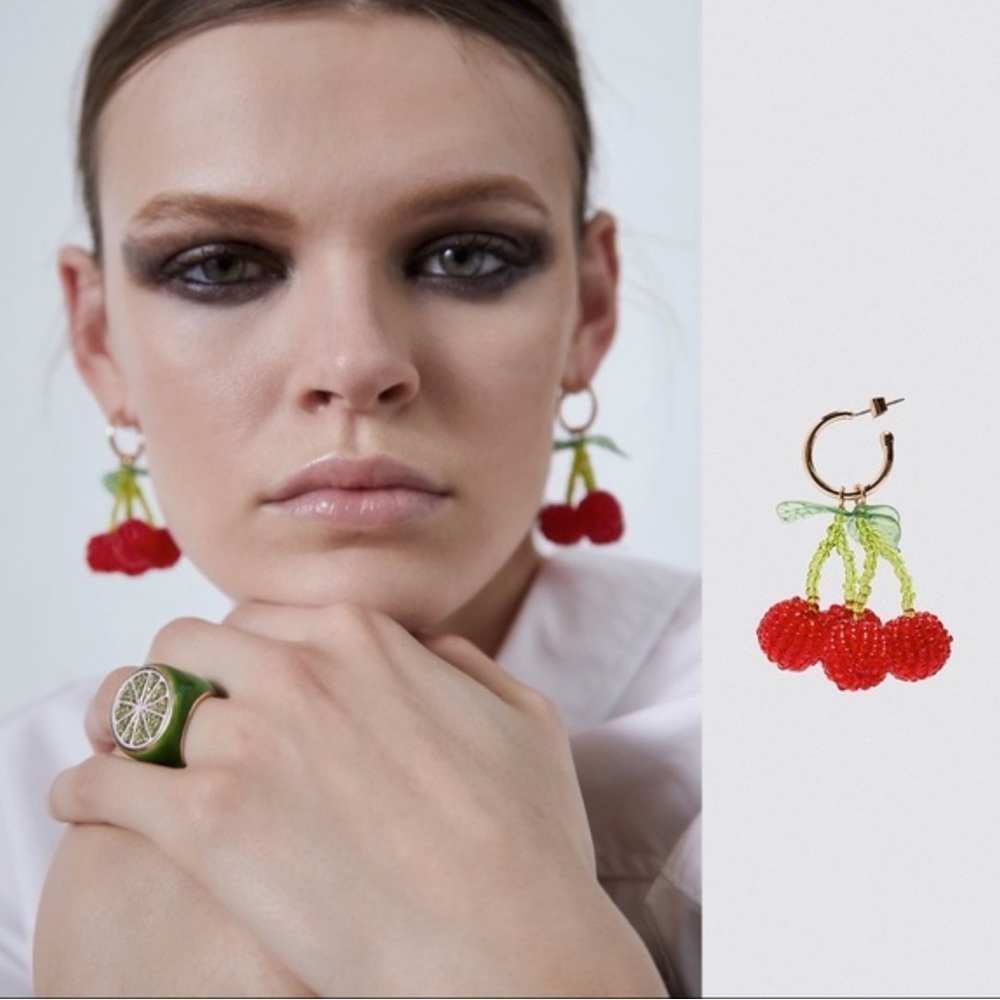 Cherry Beaded Drop Earrings
